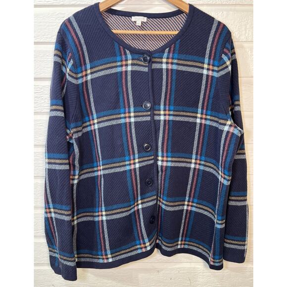 Talbots Sweaters - Talbots Women’s 3X blue pink white plaid button up cardigan sweater 100% Cotton